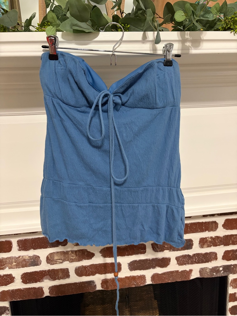Vintage Y2K Self Esteem Blue Textured Strapless Tube Top Tie Front M